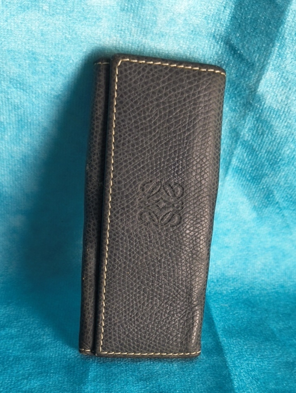 Loewe Dark Elephant Gray Leather Gold Hardware Snappy Key Case